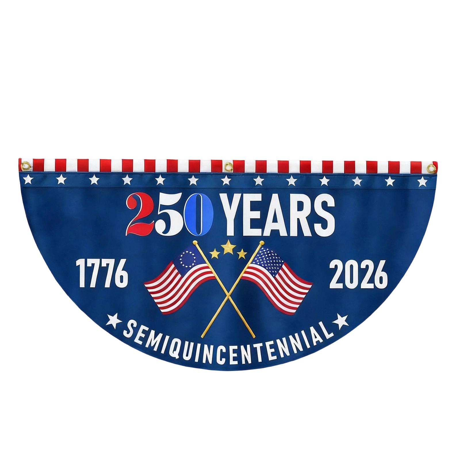 250th Anniversary Half-Round Bunting Flag - Commemorative Decorative Banner For Parades, Town Events, And Historical Celebrations One Size