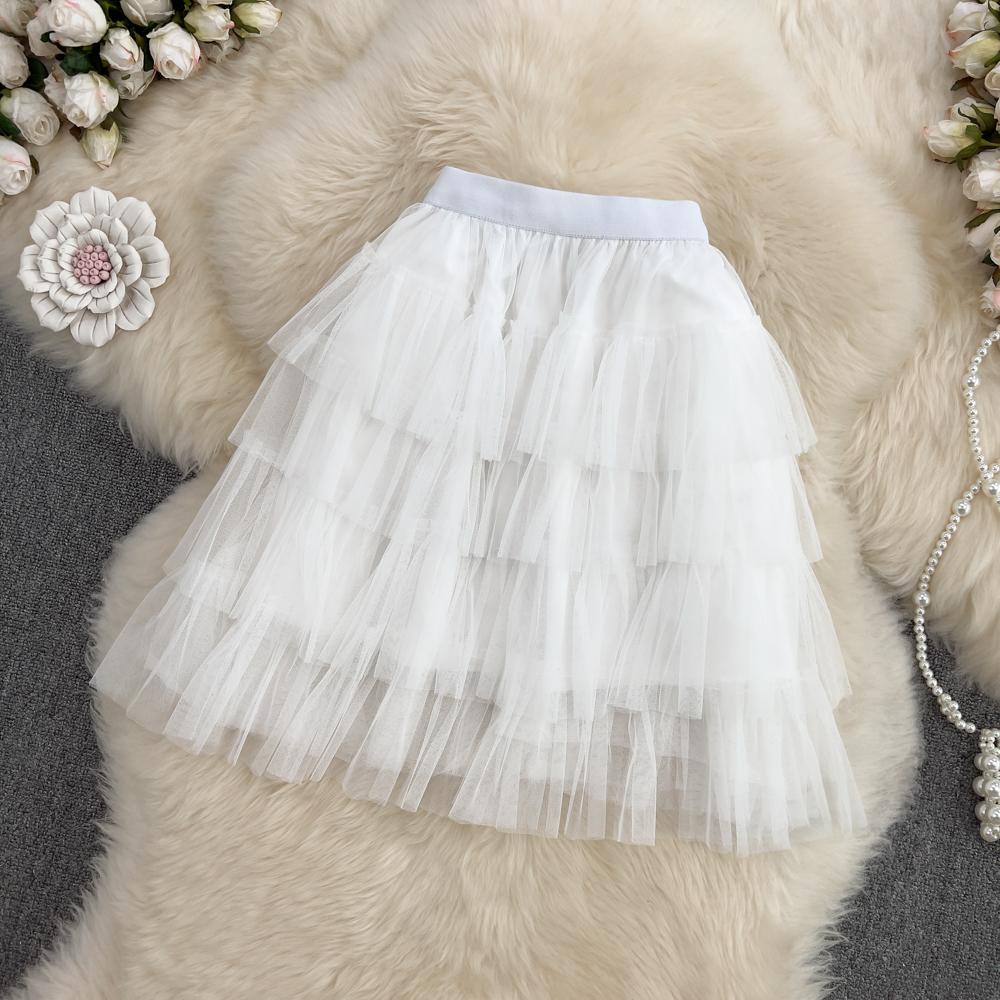 Mesh Multilayer Puff Cake Short Skirt Summer Short High Waist Sexy A-Line Skirt