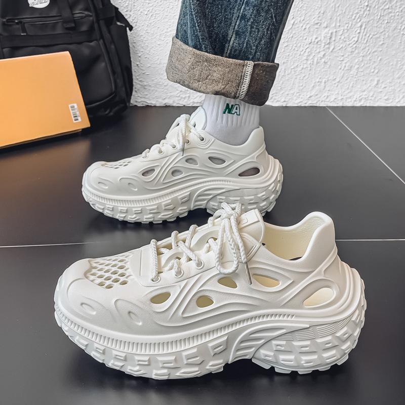 Hole shoes summer men's hollow breathable platform slippers lace-up beach shoes couple outdoor sports sandals men