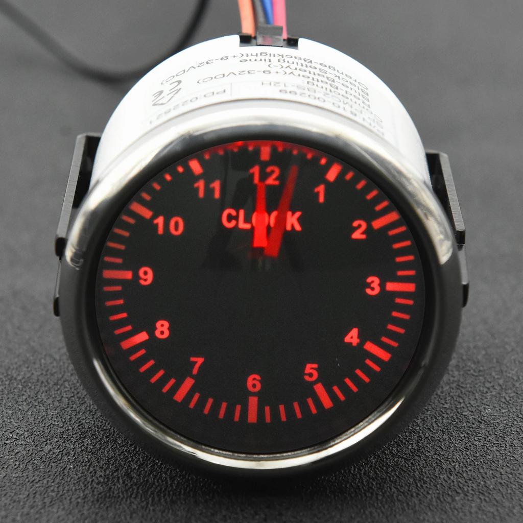 52mm 12 Hours Clock Gauge Red Backlight 0-12 Hours Hourmeter Hour Meters for Car Boat Clock Meters 9-32V Automobile Instrument