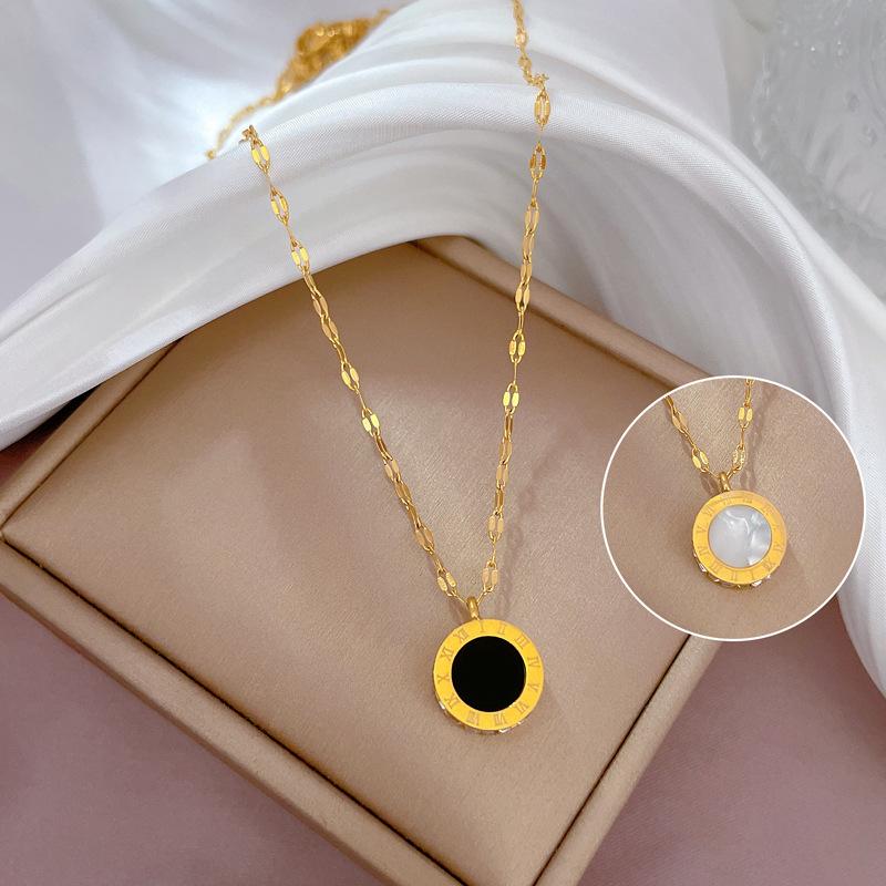 

Roman Double-Sided Fritillary Furnace Real Gold Necklace Female Collarbone Chain With Jewelry