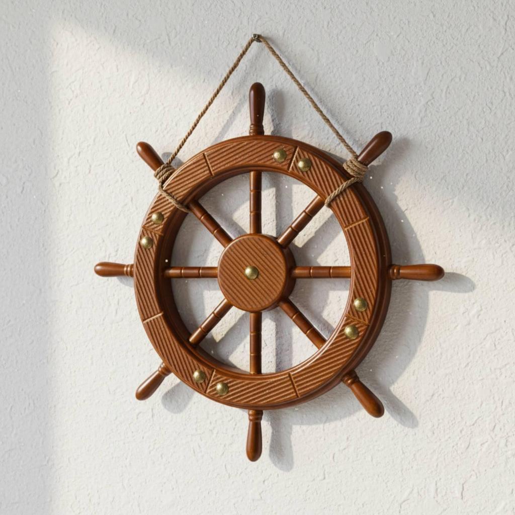 Nautical Wheel Wall Decor Mediterranean Design Wooden Helm Ornament for Cafe