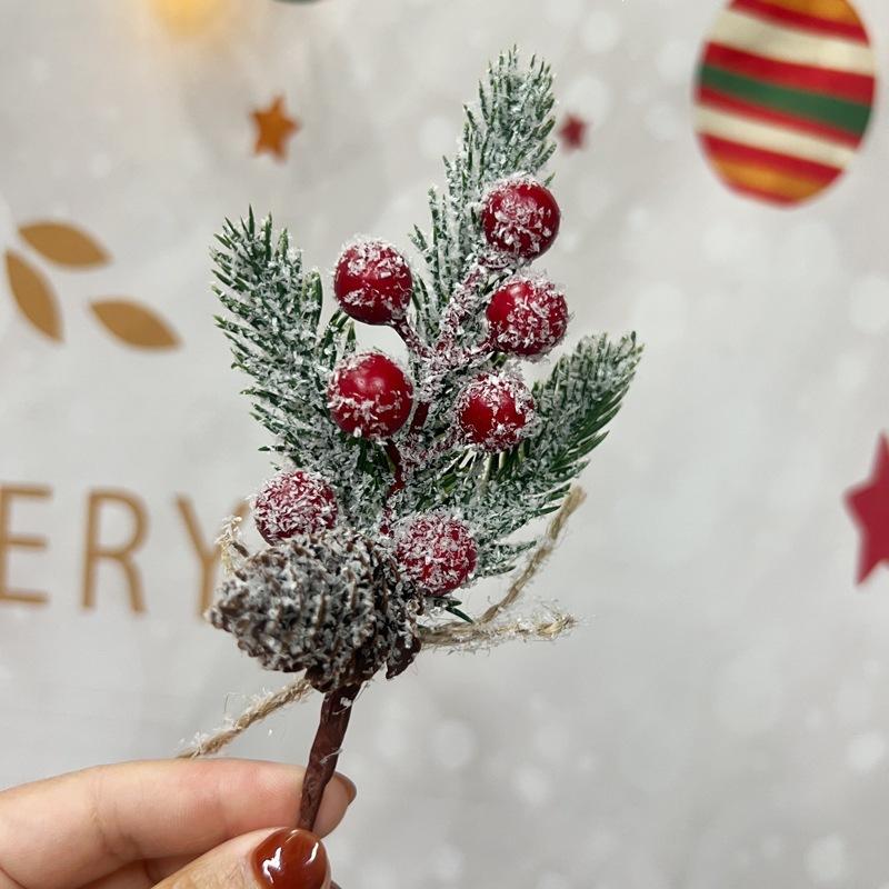 Christmas Cuttings Pine Needles Pine Cones Flower Branches Accessories Simulation Red Fruit Gift Box Decoration
