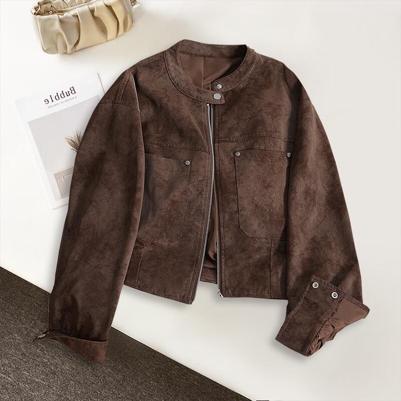 

Женская куртка в стиле ретро из искусственной кожи с воротником-стойкой L