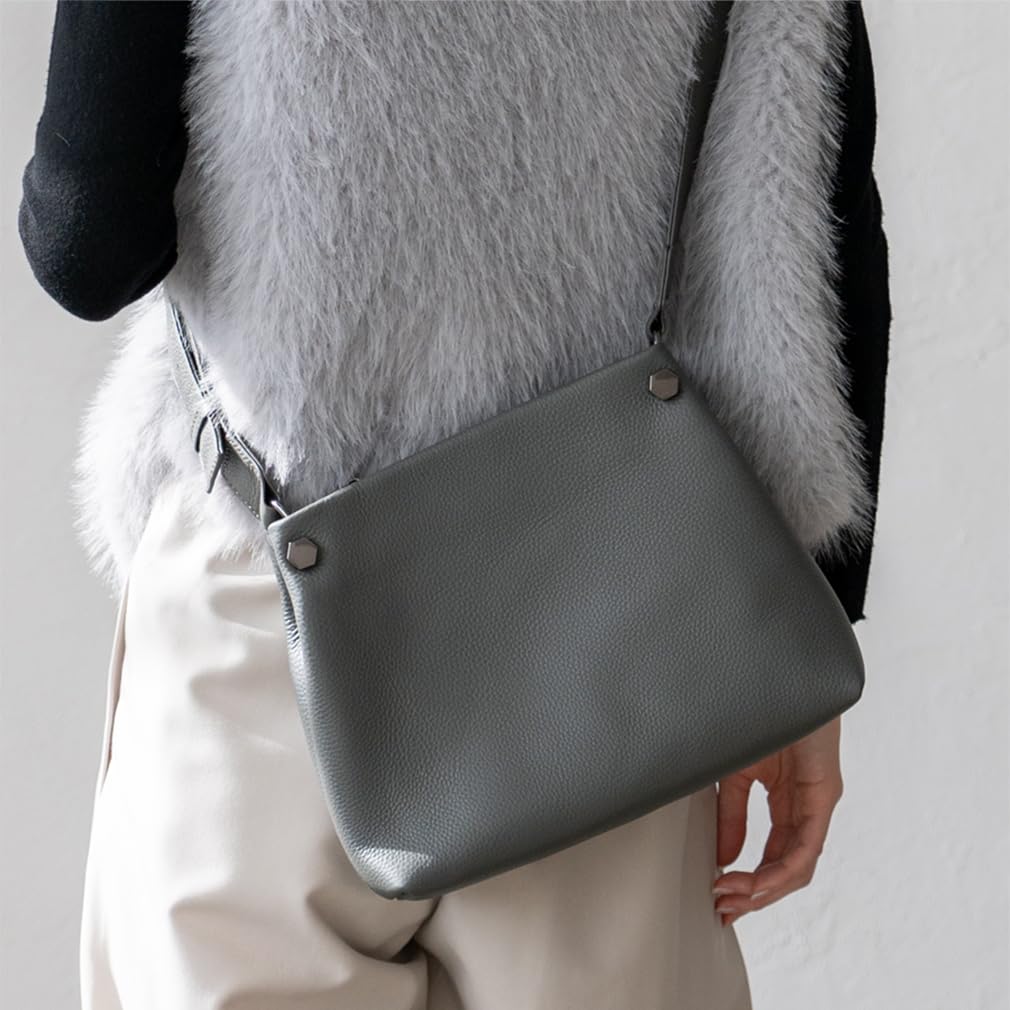 VITAFELICE Genuine Cowhide Leather Square Shoulder Bag for Women, Sib-80034n (Dark Gray)