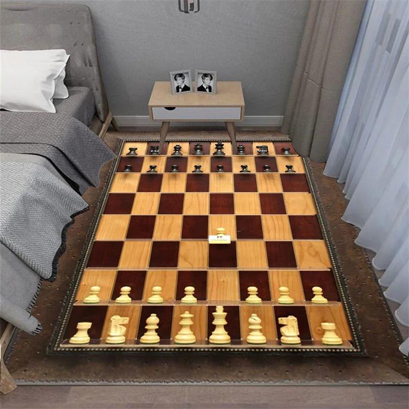 Chess Pattern Carpet Mat Rug King Queen Rook Bishop Knight Pawn Theme Game Living Room Area Rug Protection