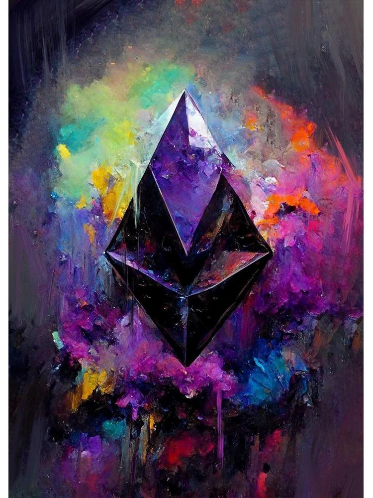 

Акварельные крипто-брызги Bitcoin Ethereum Плакат ETH BTC Crypto Virtual Coins Картина на холсте Настенное искусство для домашнего декора комнаты 30x40cm No Framed