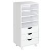 Office Drawer Unit, 3 Drawers, 4 Open Shelves, Wheels, 38 x 40 x 86.8 cm, White