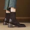Krazing Po Microfiber Flock Winter Round Toe Size 33 Chelsea Boots Size 43 Zipper Thick High Heels Elastic Ankle Boots
