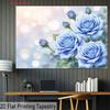 Plan 2D 1 bucată de fundal elegant cu banner floral în trandafiri albaștri - țesătură de poliester imprimată UV trandafiri albaștri delicate și verde