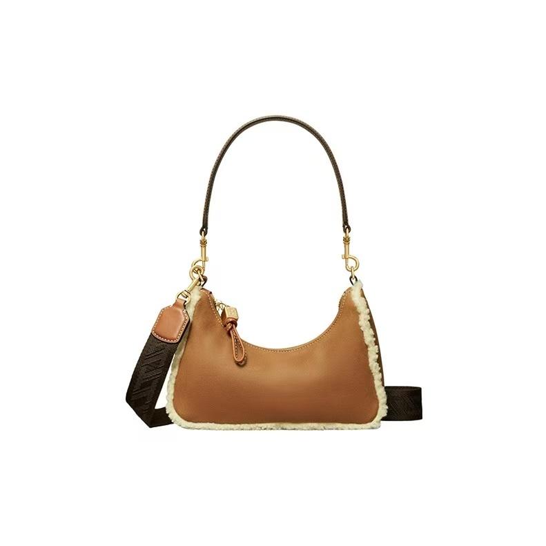 

Tory Burch 151 Mercer 24 Zipper Closure Detachable Shoulder Strap Suede Leather Wool Leather Trim Crescent Bag Tote Crossbody Shoulder Bag 142654-254 Basic Set (Bag+Dust Bag)