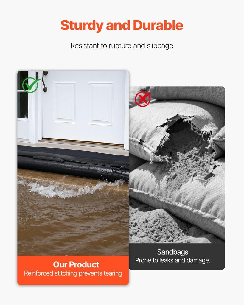 Flood Barrier, 8 Pack, 3050 X 210 Mm Flood Bags Activated by Water, Reusable Water Absorbent Barrier, Sandless Sandbags Blockage, Flooding Prevention