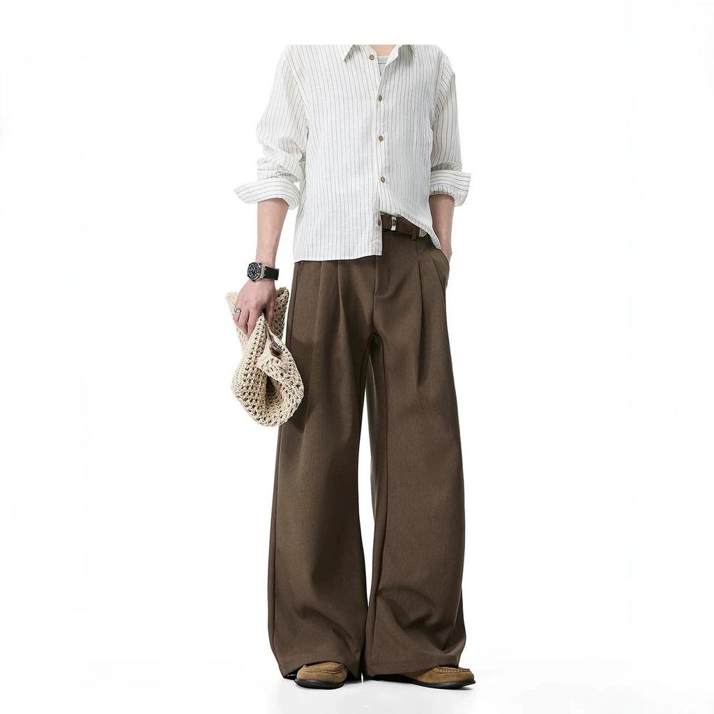 American street retro solid color drape trousers men's trendy brand loose wide-leg casual versatile old money style trousers