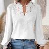 Mote Ny V-hals Blonder Patchwork Langermet Casual Skjorte Dame Topper Elegant Slim Fit Hul Løs Bluser Dame Vintage Street Hvite Skjorter 26625