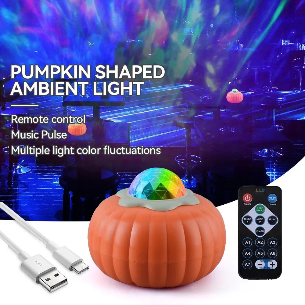 Water Ripple Pumpkin Projector LED Night Light Starry Sky Projection Ambient Lamp Desktop Decoration For Halloween Kids Gifts