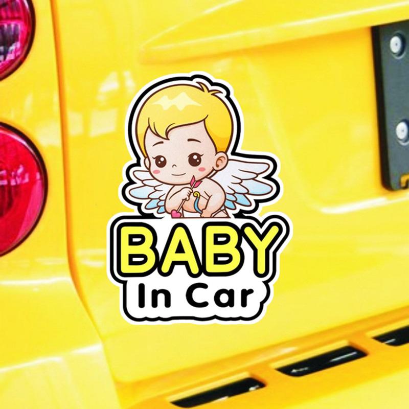 Cupid Baby In Car Sticker Cartoon Angel Design Waterproof PVC Decal Vehicle Safety Warning Sign for Car Window