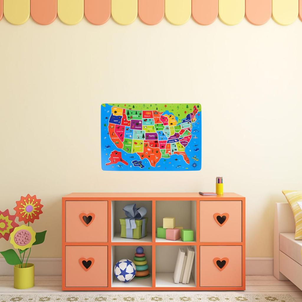Ifundom Holz USA Karte x Pädagogisches Puzzle für Altersstufen Zufällig Großartig für Geographie Lernen und Kognitive Entwicklung Puzzle, 17" 11", Kinder, 4-8, Mädchen,
