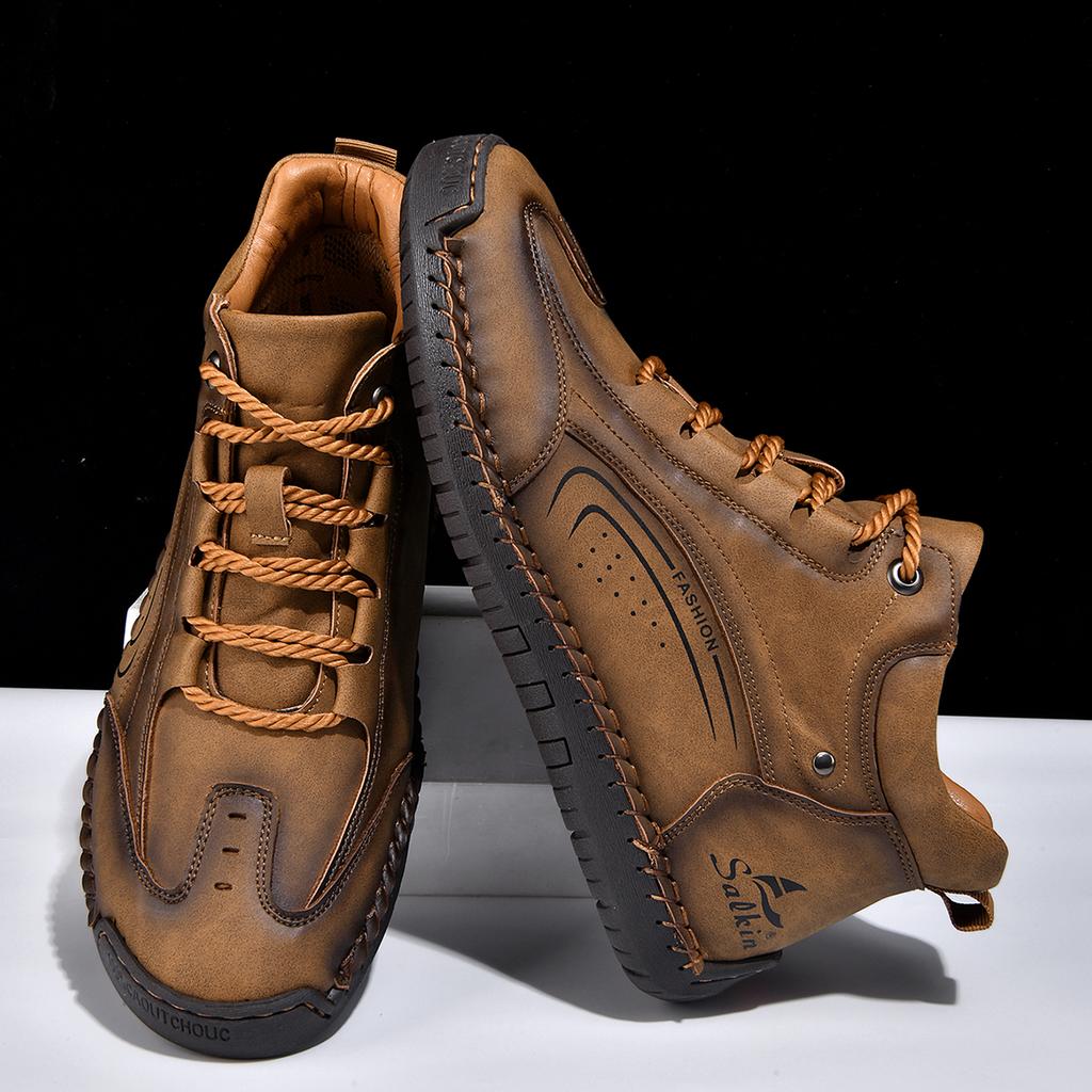 Plus Size Split Leather Shoes Men Vintage Hand Stitching Soft Business Casual Ankle Boots