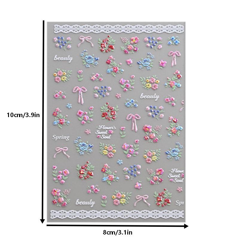 1 Sheet 3D Spring Flower Series Nail Stickers Colorful Rose Bouquet Nail Decal Self-Adhesive Daisy Ribbon Bow Manicure Sticker