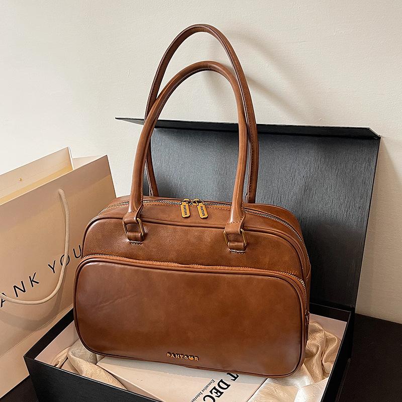 Autumn Retro Portable Bowling Bag Women's 2025 New Simple Niche Underarm Bag Large-capacity Briefcase