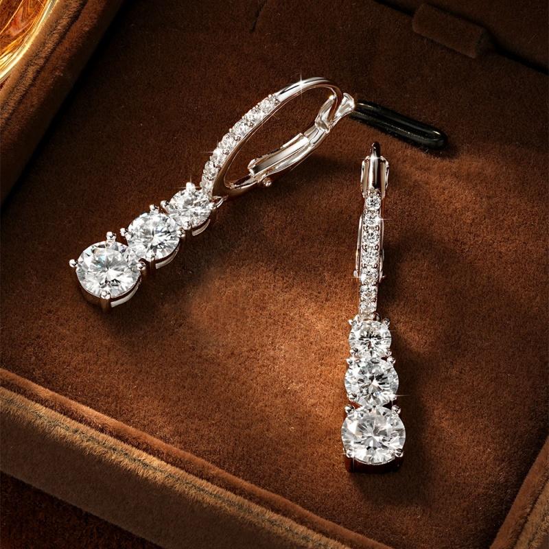 Anziw 3-Stone D Color Moissanite Drop Earrings Hypoallergenic 14K Gold Filled Earring Birthday Jewelry Gift for Women Certified