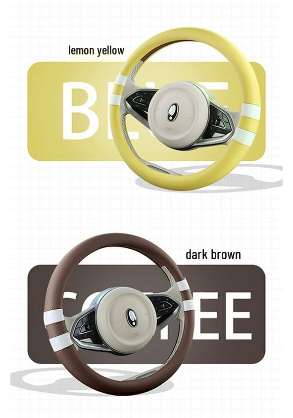 Universal D-Shape Leather Steering Wheel Cover: Ultra-Thin, Breathable, Non-Slip, All-Season Design