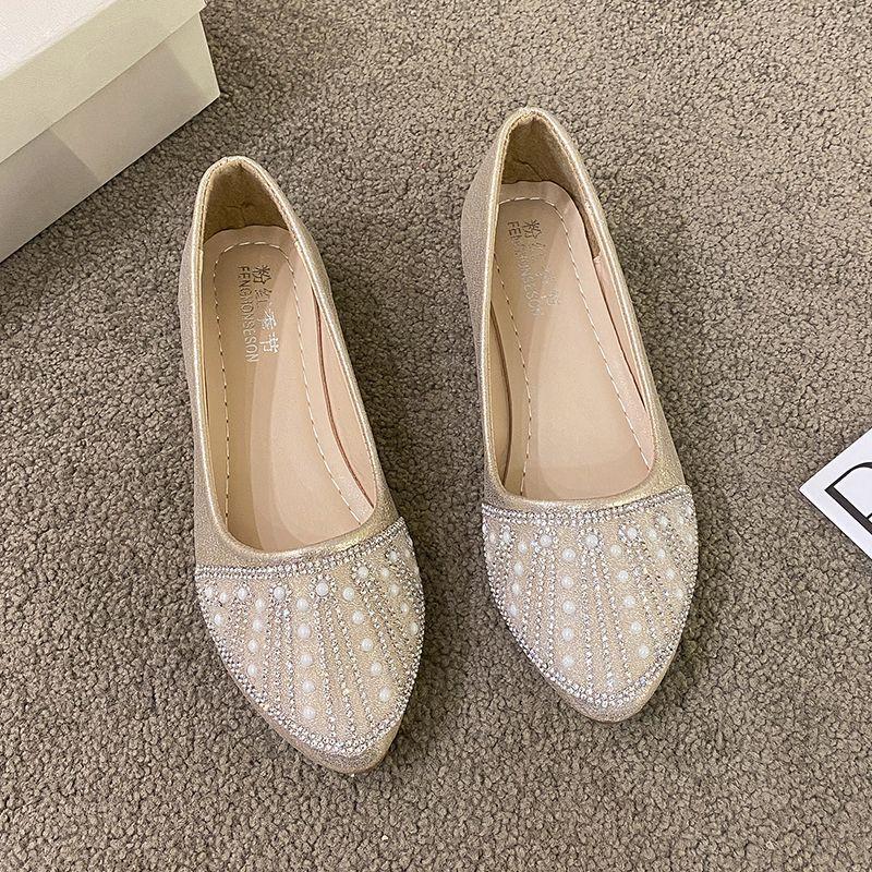 

Fashion Shoes for Women Pointed Toe Gold Pearl Slip-on Woman Flats Wholesale 2025 Summer Stylish Korean Style Shoe Promotion Low Price 35