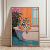 Zebra in Pink Bath Art Print Bathroom Wall Art Poster Funny Cats Bathroom Print Canvas Painting Tiger in Bath Art Toilet Print