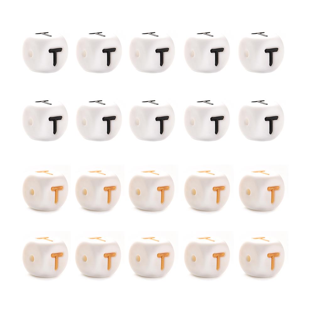 10Pcs 12mm Silicone Beads Letters Golden Black English Alphabet Letter Bead Bpa Free Material for Diy Chew Necklace Teether Toys