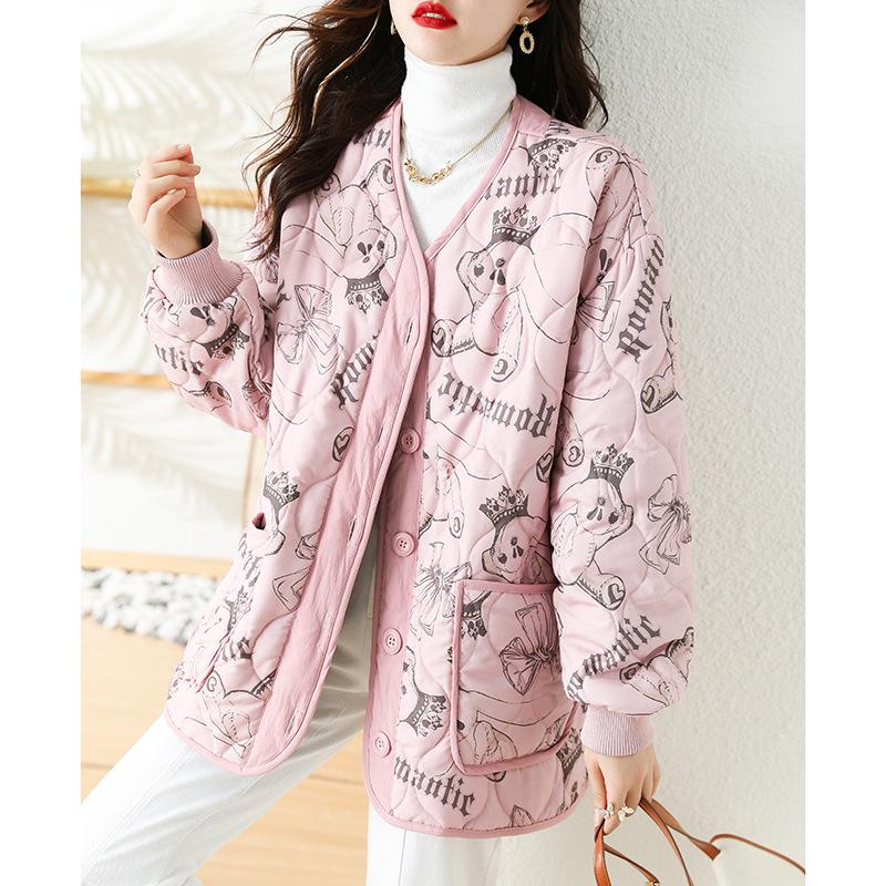New Autumn and Winter Styles On Both Sides of Loose and Thin Printed Diamond-shaped Cotton Coats and Cotton Jackets