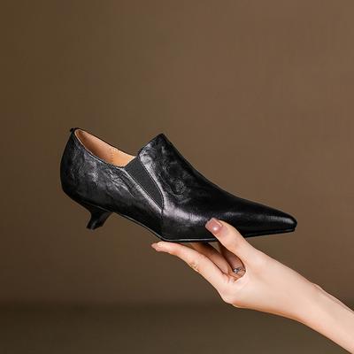 Mode NIEUW Herfst/Lente Dames Pumps Echt Lederen Schoenen voor Dames Puntige Neus Kitten Hak Schoenen Elegant Zwart Instapper Dagelijkse Schoenen