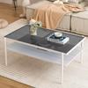 Coffee Table Made of Tempered Glass, Rectangular Coffee Table, Metal Legs, Modern Living Room Table, Gray and White-H45/W97.5/D61.5 Cm