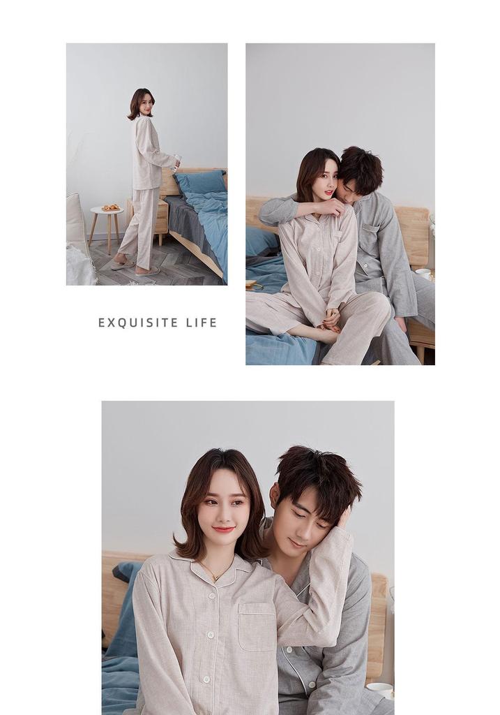 Pure Cotton Double Layer Gauze Long Sleeve Pajamas - Japanese Muji Style for Couples (Spring & Autumn)
