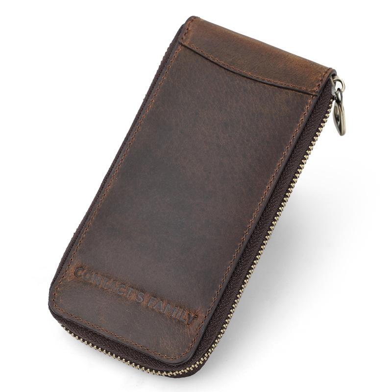 CONTACTS FAMILY Retro Cowhide Watch Case: Portable Single-Zip Storage Box