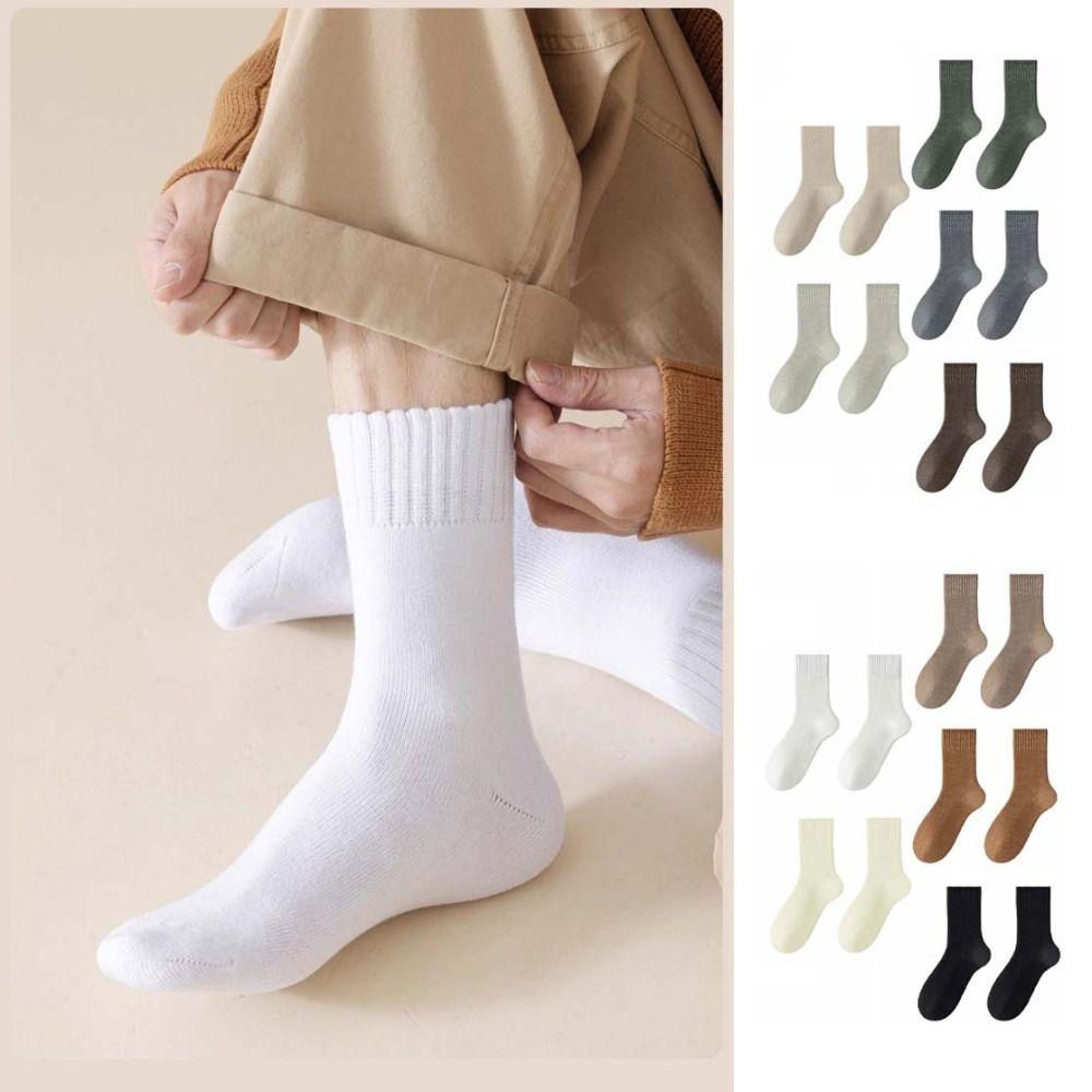 5Pairs Simple Thermal Mid Length Socks Stripe Winter Socks Men Thicken Warm Socks  Autumn Winter