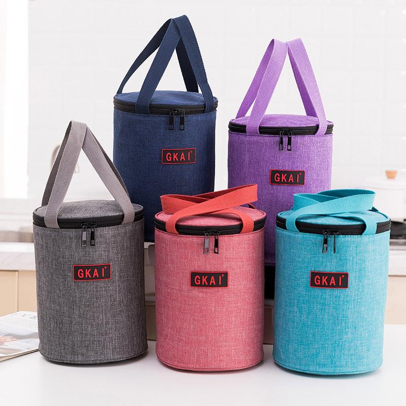 Handheld cylindrical insulated lunch bag, lunch box bag, portable, meal bag, waterproof, picnic bag, simple