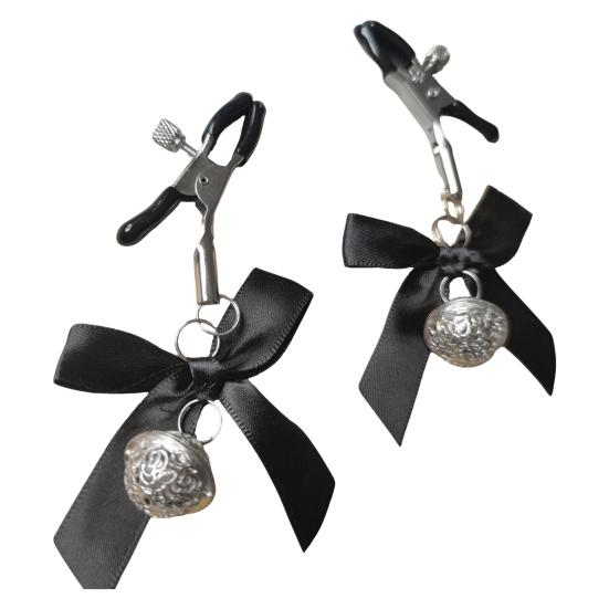 1 Pair Nipple Clamps Adjustable Non-Piercing Body Jewelry with Bowknot Bells Metal Decorative Clips for Adult Men Women Couples Bedtime Play