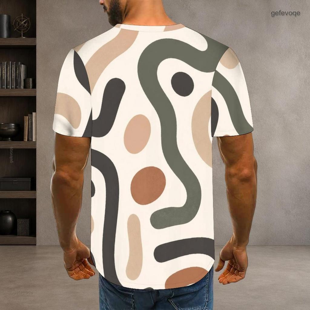 Mens Plus Size T Shirt Round Neck Short Sleeve Abstract Geometric Printed Black White Gray Pullover Straight Hem