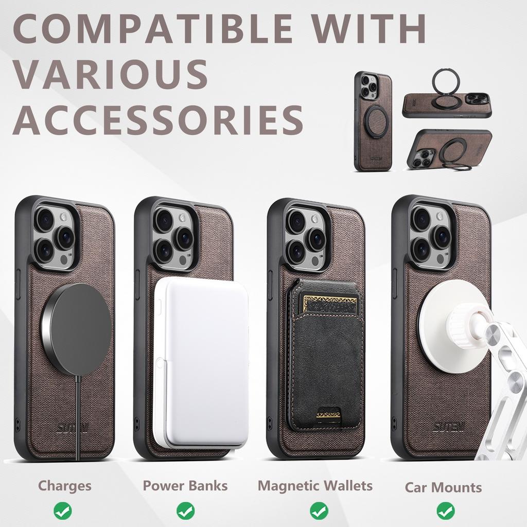 SUTENI G3 Für iPhone 14 Pro Max Magnetische Hülle Drehbarer Ring Ständer Jeans Textur PU TPU Handy Rückseite