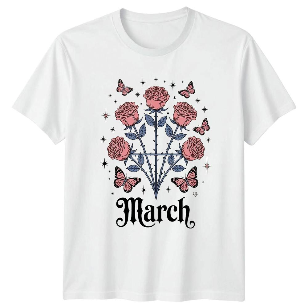 March Unisexs TShirt Celestial Zodiac Floral March Birthday Gift For Her S