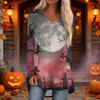 Women's Casual Long Sleeve V-Neck Print Mid-Length Tunic Top