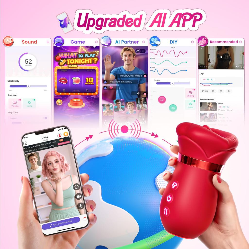 5-in-1 Oral-Style Vibrator: A Rose-colored Sex Toy Featuring 10 Tongue-licking and Sucking Modes, Designed for Anal, Clitoral, and Nipple Stimulation