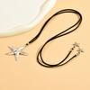 Bohemian Alloy Starfish Pendant Necklace, Fashionable Retro Exaggerated Personality Leather Collarbone Chain Necklace