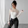 2025 Autumn Winter New Style Lace Stitching Back Zipper Long-sleeved Slim Commuter Top
