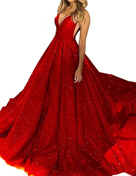 2024 Spaghetti Strap Crystal V-Neck Backless Evening Gown