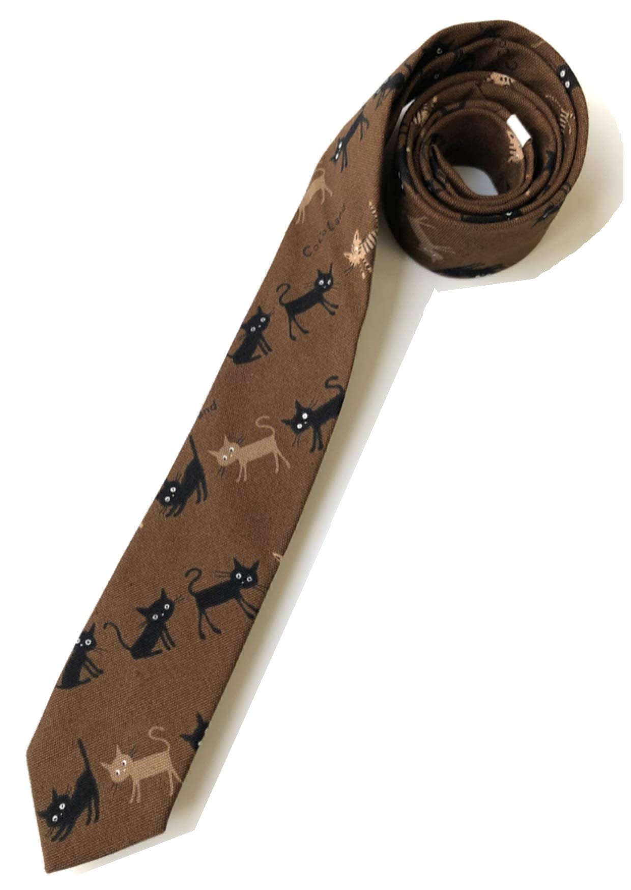 [HANG OVER] [Made in Japan] Black Cat Pattern Cotton Necktie for Cat Lovers (Brown)