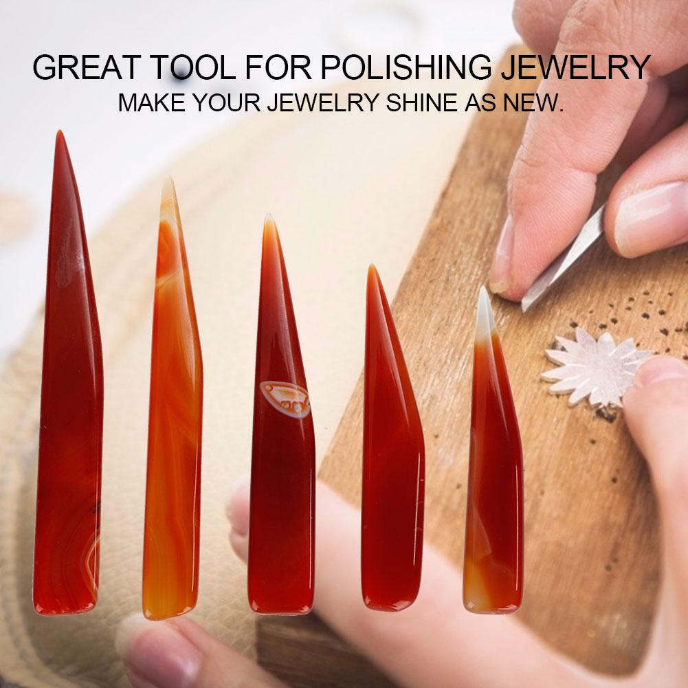 5pcs Agate Knife Burnisher Hand Craft Jewelry Making Tool for Gold Silver Polishing (Red)