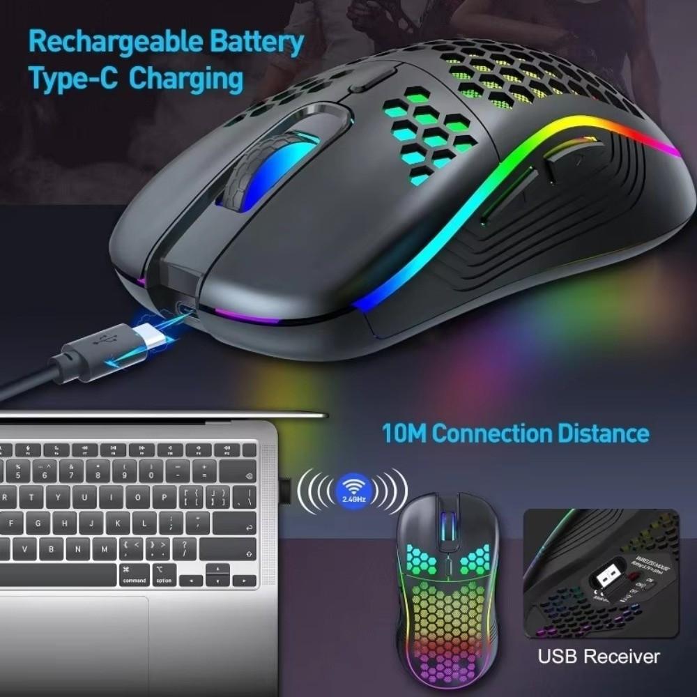 Adjustable DPI RGB Lighting Mouse Rechargeable Honeycomb Shell Gaming Mouse Colorful Ergonomic Design 2.4G Wireless Mouse