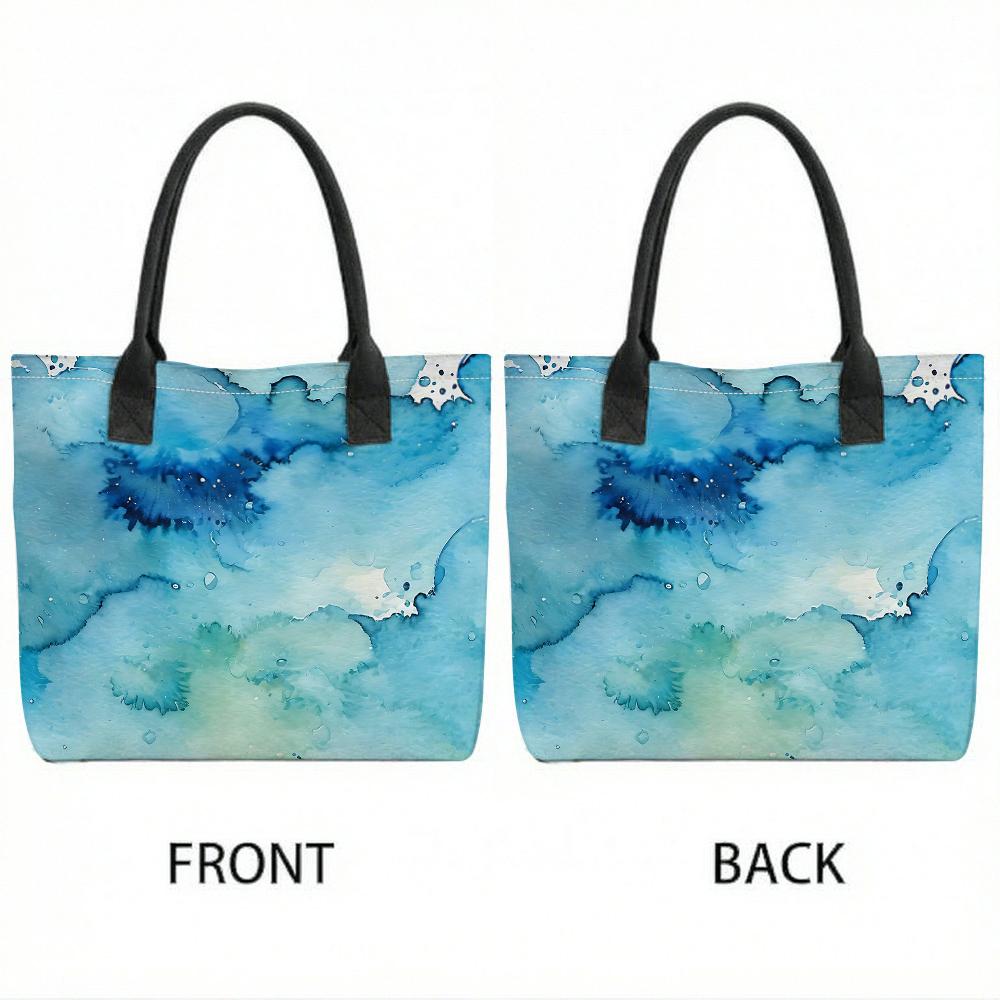 Blue Watercolor Print Tote Bag Large Casual Shoulder Bag for Daily Use