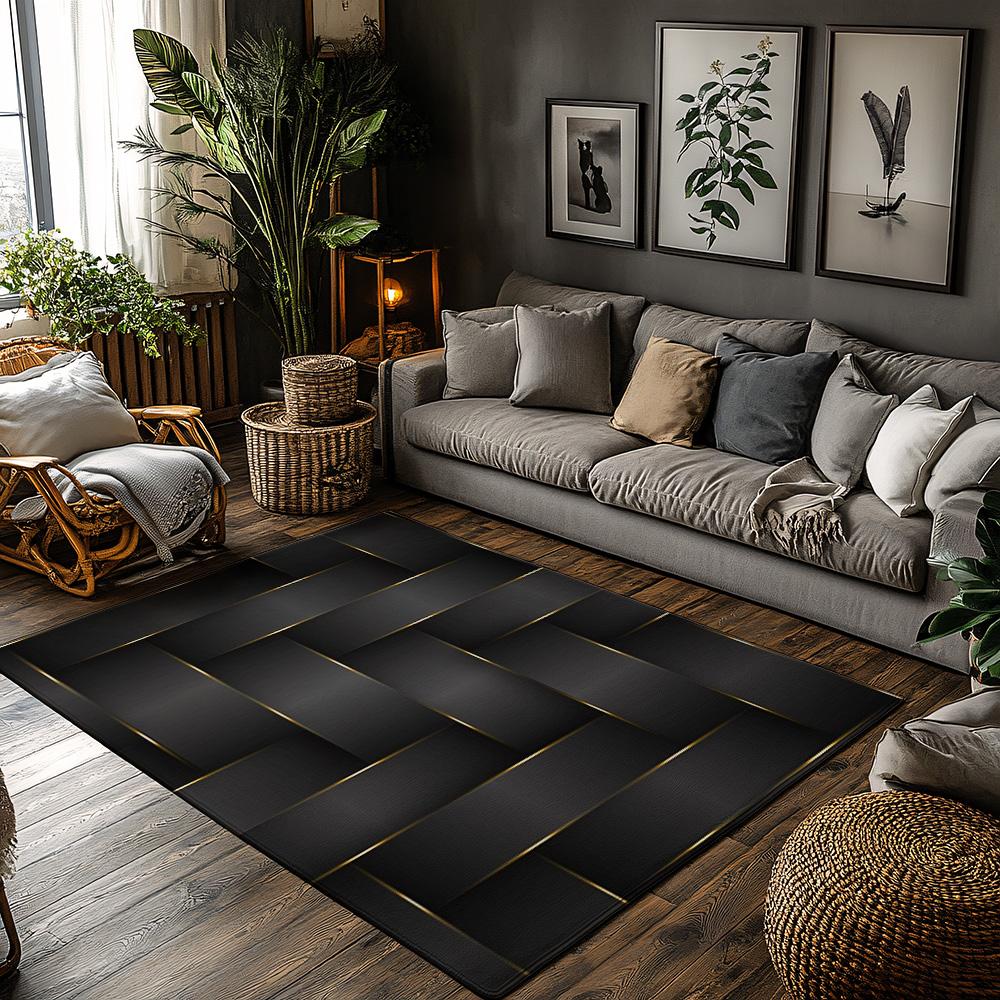 

Outdoor Sunroom Rug Decor: Modern Black Woven Area Mat for Patio Furniture Covers Perfect Choice for Garden Flooring Interior De 50x80cm